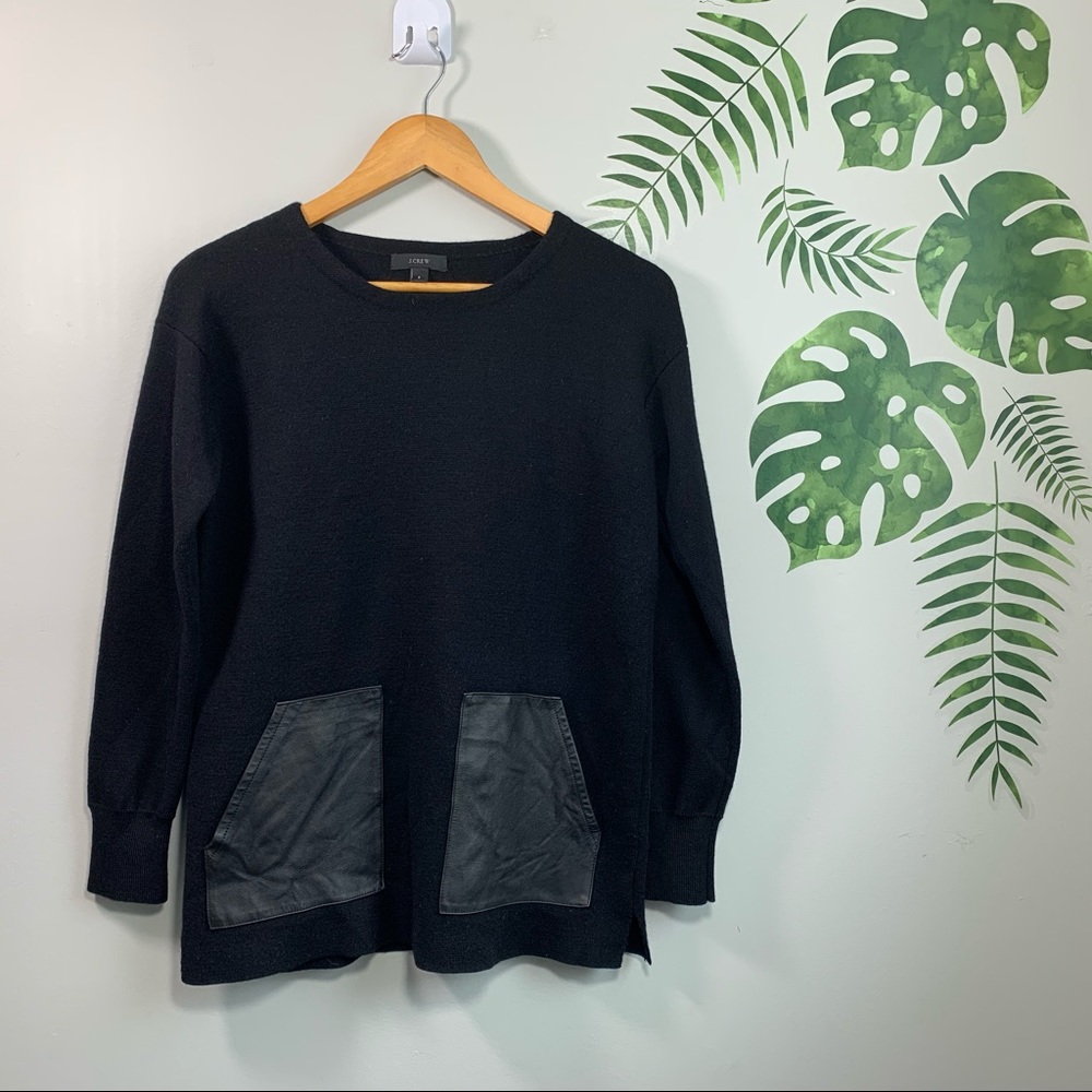 J Crew Pull Over Sweater Leater Front Pockets Sz S